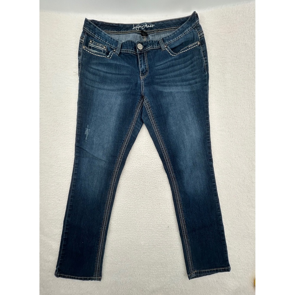 Ariya Jeans Womens 15/16 Dark Wash Embroidered Rhinestone Straight Leg Denim